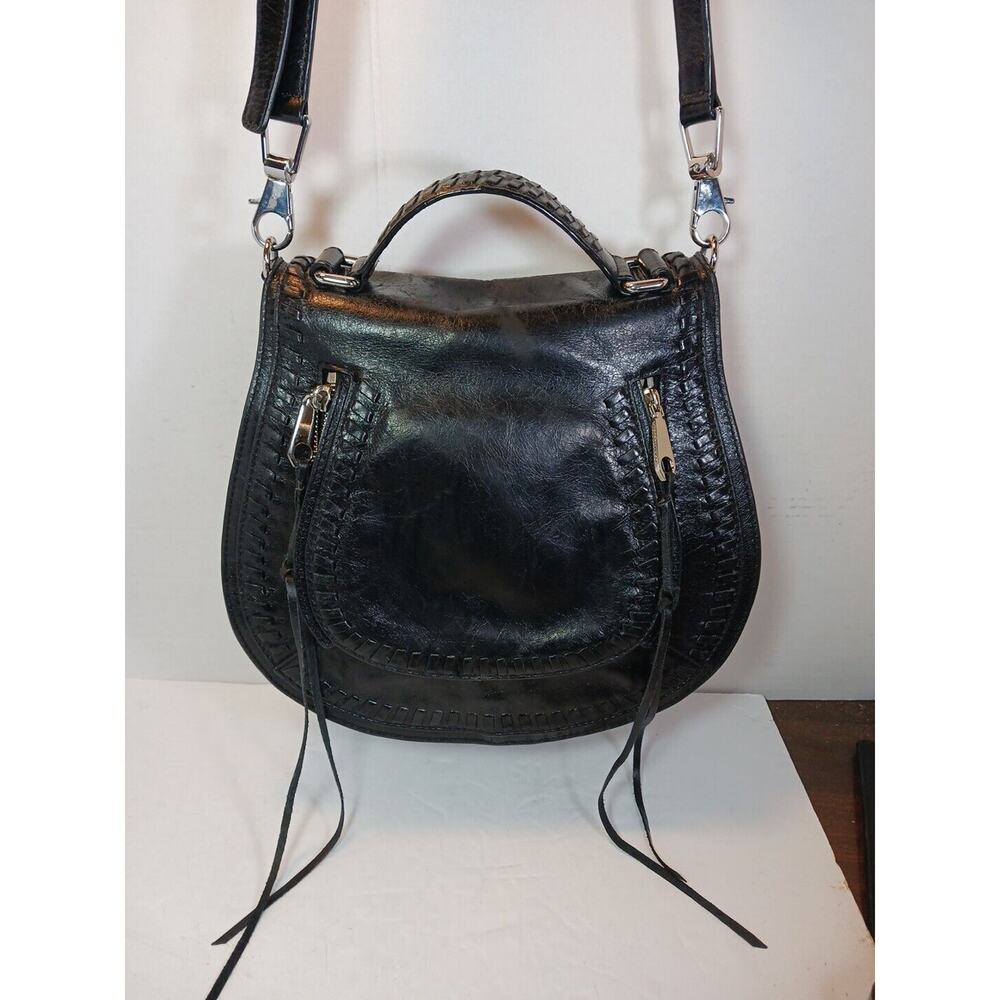 Rebecca Minkoff Vanity Saddle Bag Black Leather Purse Handbag Crossbody Handle